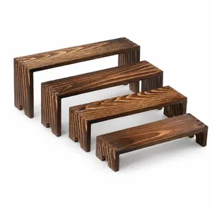 Wooden Tiered Display Shelf for Blind Box Figures, Collectibles, Perfume, Cupcakes & Decor, Modular Wood Riser Stand