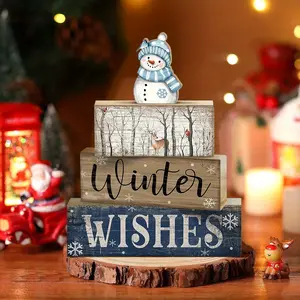 4 pcs Christmas Table Centerpiece Rustic Decorative, Tiered Tray Decor, Nativity Scene Wooden Decoration, Funny Gingerbread Christmas Sign, Block Signs Gift Farmhouse Winter Table Decoration for Home Kitchen