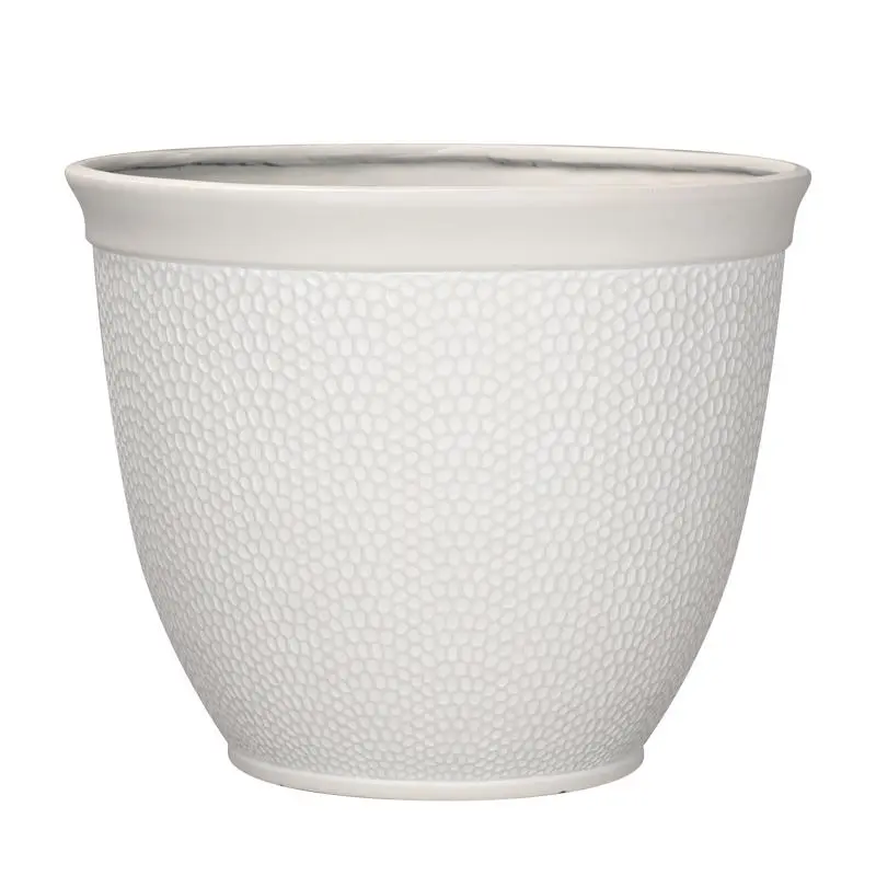 L&G Solutions 7028312 Shea Eco-Friendly Recycled Resin Planter, 13x16in White 3.1lbs Lightweight UV-Resistant Indoor-and-Outdoor Pot with Drainage Holes, Durable Easy-to-Move Garden Container for Plant Decor