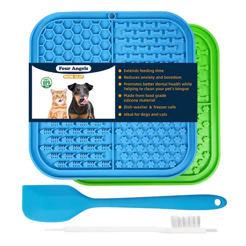 4-Pack BPA-Free Dog Lick Mats Slow Feeder - 8in*8in Food Grade Textured Pads with Durable Suctions, Wall-Mounted Pet Bowl for Bathroom Use, Anxiety Relief, Dental Care - Easy to Clean, MSD