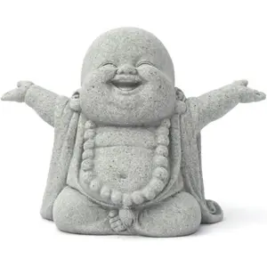 Stone Buddha Sculpture Zen Praying Statue Sculptures Ornament for Wealth Good Luck Feng Shui Decor Home Office Fish Tank Decoration