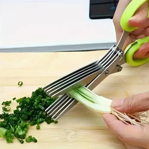 5-Layered Stainless Steel Kitchen Scissors with Protective Cover, Built-in Cleaner, Modern Utensils for Food Cooking, Can Opener, Durable Safe Versatile Cutting Supplies (BBQ, Indoor Use)