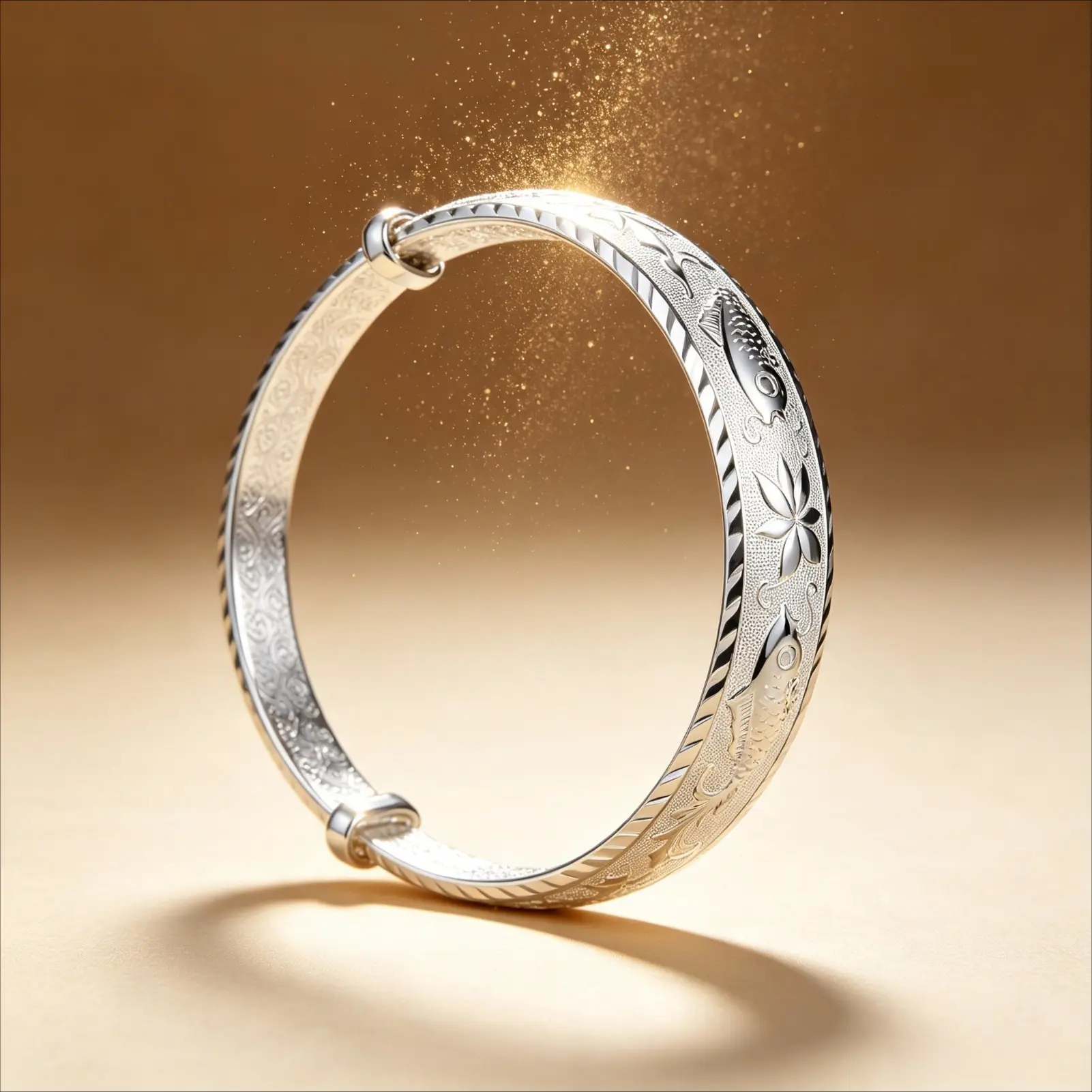 Women's S925 Pure Silver Bangle - Chinese Style Double Fish Lotus Design - Elegant Fashion Jewelry Gift for Friends, Gifts