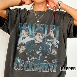 Macklin Celebrini Sharks Bootleg Vintage T-Shirt - Comfort Colors San Jose Hockey Graphic Tee - #1 Overall Pick Fan Apparel - Retro Style Hockey Gear