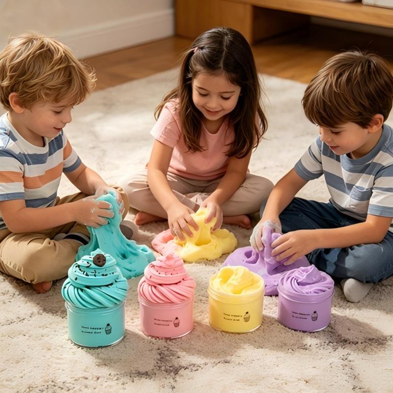 4-piece combo set Cloud-soft butter texture! 4-color cotton slime set, super stretchy and stress-relieving sensory slime kit.