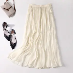 ZAFUL Women's High Waist Cool and Comfortable A-line Skirt Large Size Elegant Elastic Waist Mid length Skirt