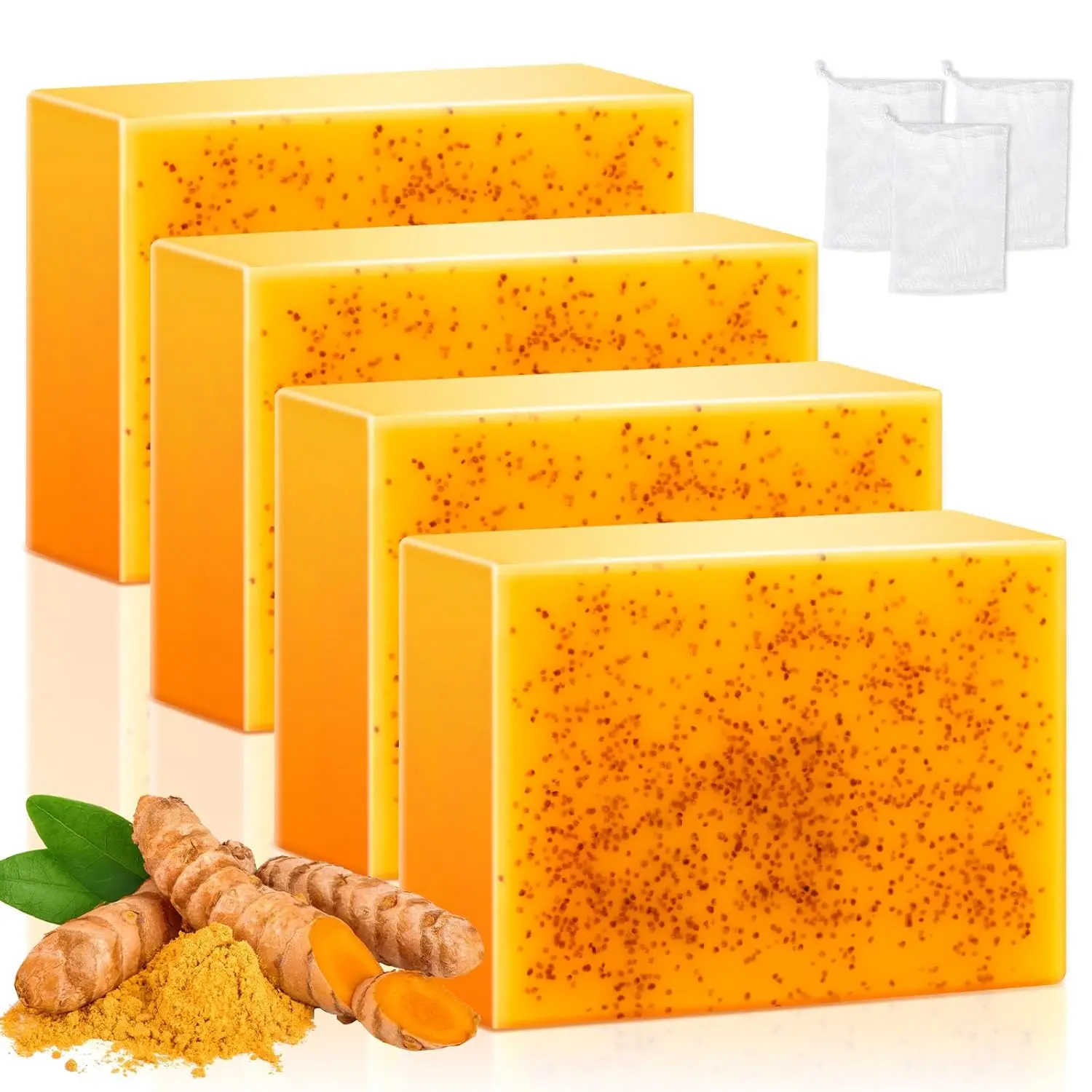 Turmeric Kojic Acid Foaming Soap Bar - SLS-Free Natural Fragrance-Coconut Blend Cleanser with Retinol, Collagen, Vitamin C, Shea Butter for Gentle Daily Face & Body Care Cleansing, Turmeric Soap