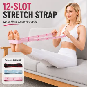 Adjustable 12-Slot Stretch Strap, Multi-Loop Stretching Band for Yoga, Pilates, Dance & Home Workout, Full Body Flexibility Training Strap, Lightweight Portable Fitness Accessory