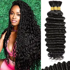 GK Human Braiding Hair 1 Bundle 100g Deep Wave Bulk Human Hair for Braiding No Weft 12A Brazilian Virgin Curly Human Hair Extensions for Boho Braids (Deep Wave-1B, 18/100g)
