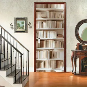 Modern Self-Adhesive Bookshelf Wall Sticker, Neatly Arranged Books Art Mural, Paper Wall Art for Hallway, Porch, Living Room, Bedroom, Office