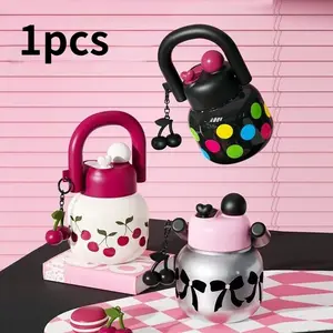 23oz Cute Water Bottle with Decorations, Durable Dol Plastic Material, Dual Straws Design, Wide Mouth, Travel-Friendly Strap, Ideal for Girls