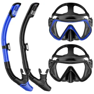 Two Pack Dry-Top Snorkel Set - Crystal-clear 180° Tempered Glass for Panoramic View, Anti-Fog & Leak-Proof Fit, Comfortable & Adjustable Buckle, Foldable & Travel-Friendly Snorkel Gear