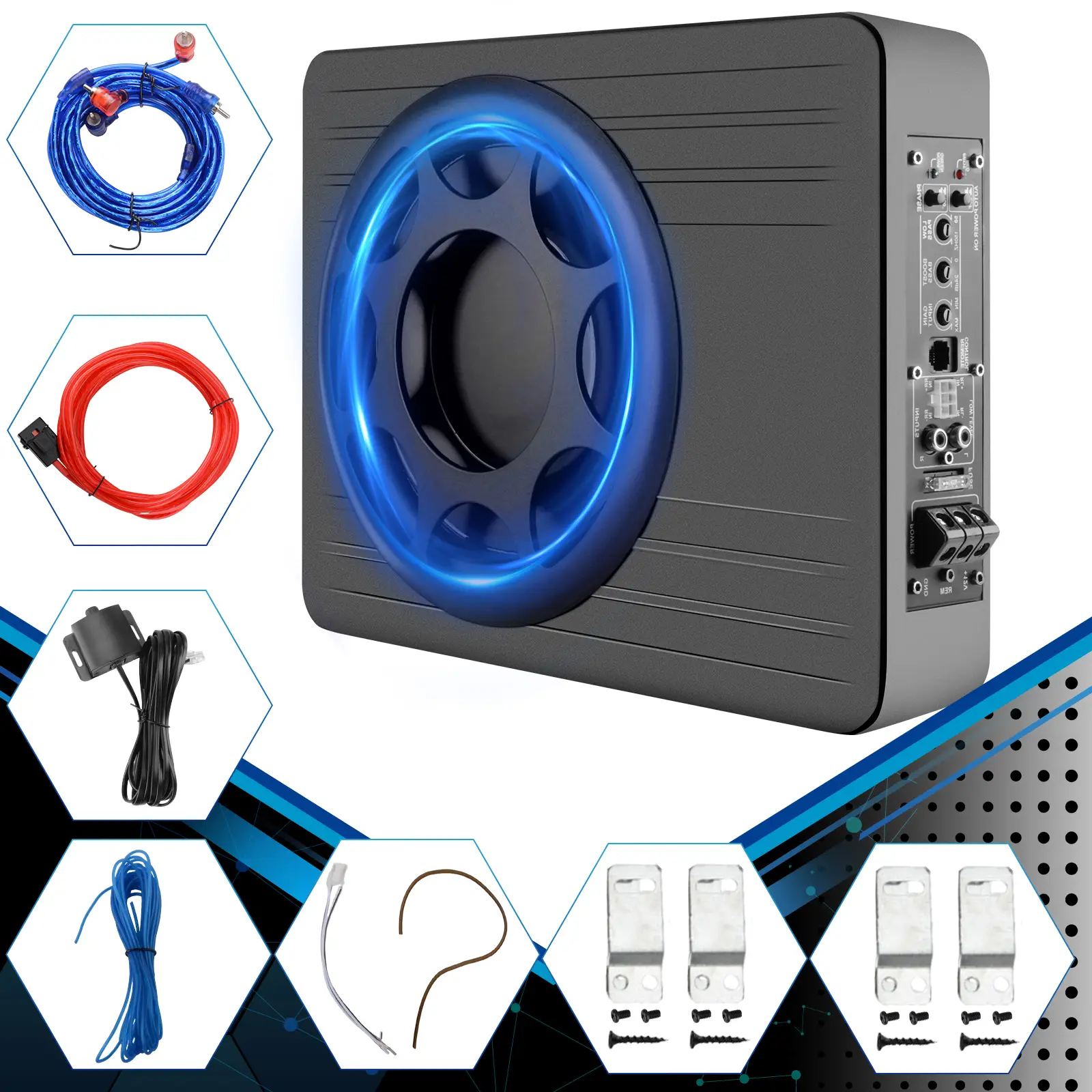 10 Inch 800W Car Subwoofer,Slim Under Seat Car Subwoofer Powered, High/Low Level Input, Car/Truck Car Audio Subwoofer Sub Built in Amplifier Vehicle