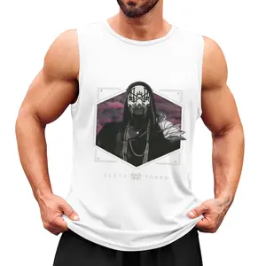 Sleep Token Masked Hexagon Graphic Tank Top for Men - Alt Metal Band Print Polyester Sleeveless Shirt, Scene Kid Streetwear Casual Gym Workout Vest, Dark Aesthetic Music Fan Tee