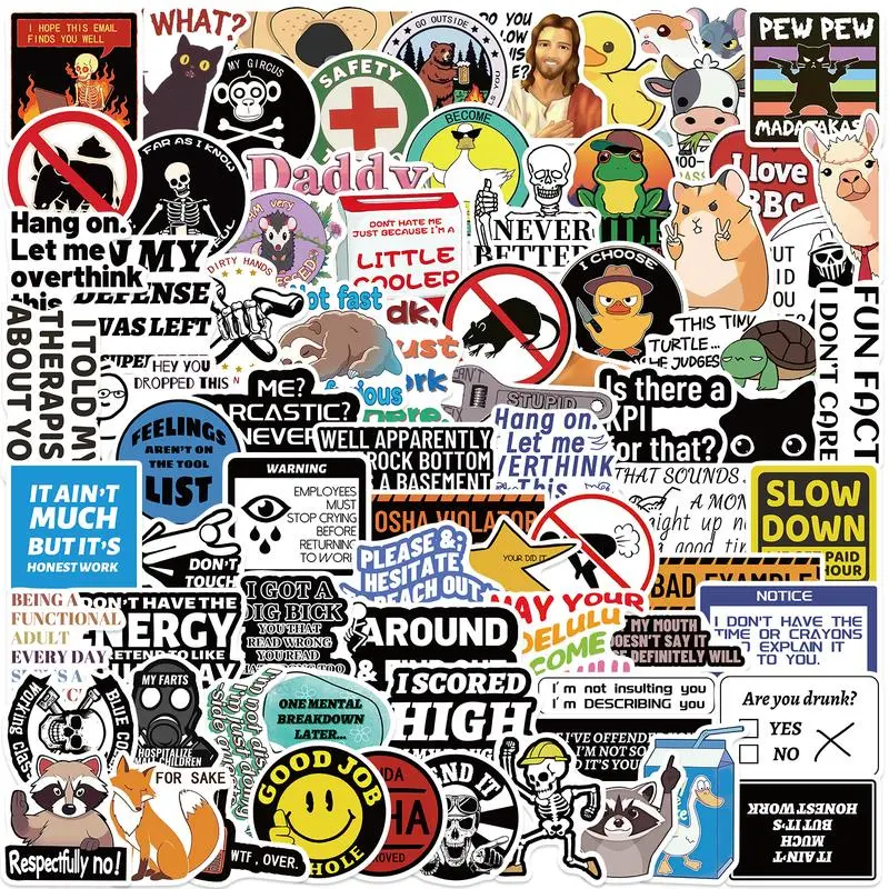 100 PCS Funny Saying Sticker Pack - Snarky, Sarcastic Bold Humor Vinyl Waterproof Meme stickers for laptop, computer, water bottle, ipad, phones bumper