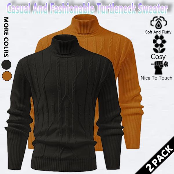Men's regular textured turtleneck sweater, casual long-sleeved top for autumn and winter, fashionable men's everyday knitwear.