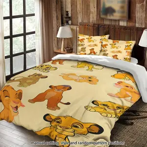 A three-piece bedding set featuring Simba from The Lion King in various poses, perfect as a gift.