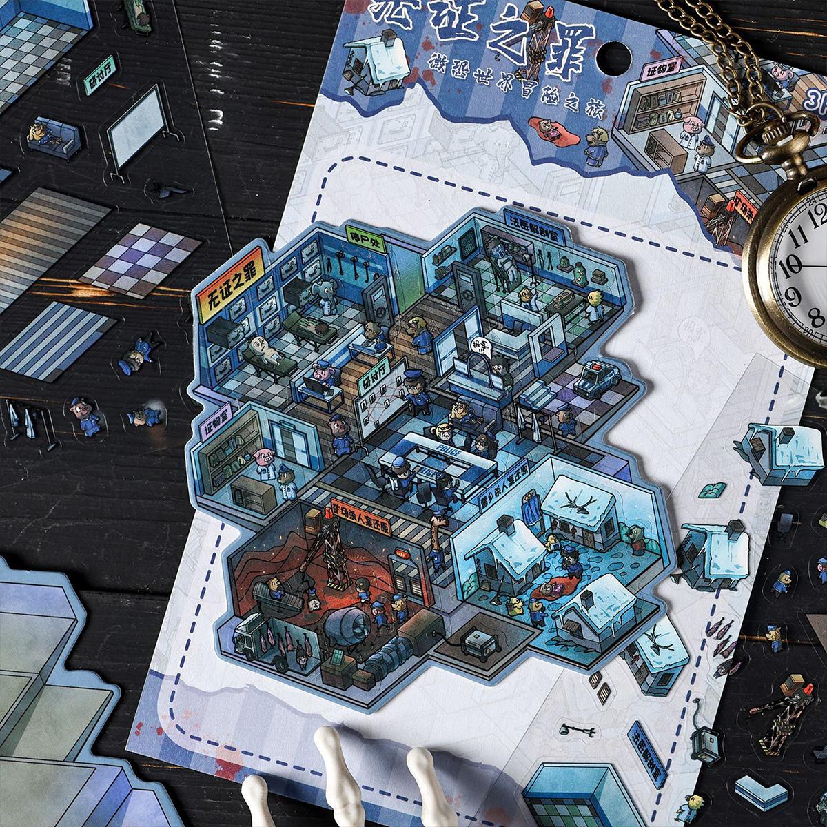 4-in-1 Miniature Scene Sticker Set, A Curated Collection of 3D Stickers for Scrapbooking & DIY Decals. Versatile & Creative Fun. (Tweezers Included)