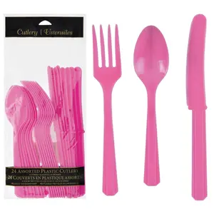 Bright Pink Assorted Plastic Cutlery Set - 7.5 in. - 24 Pack