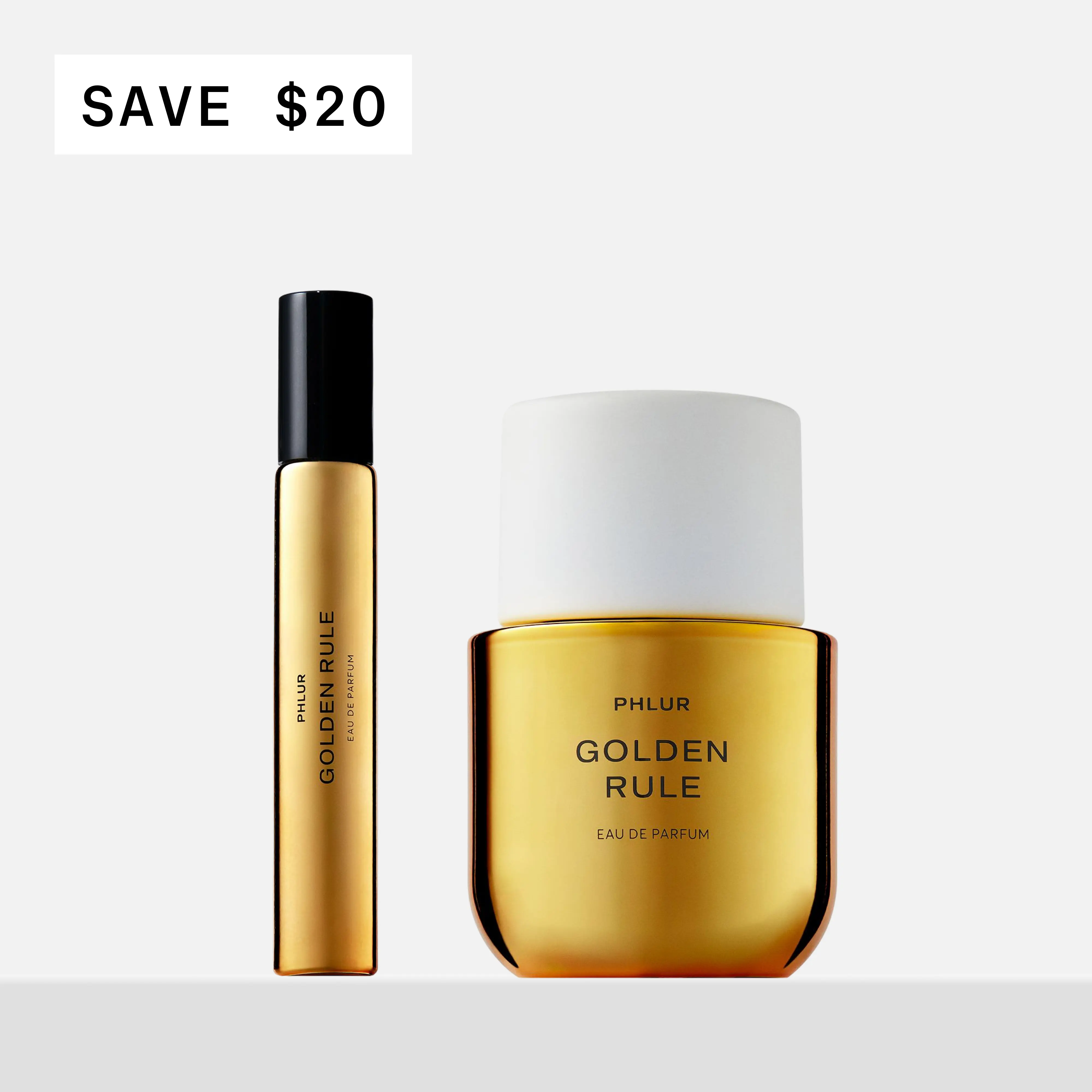 PHLUR Golden Rule Eau de Parfum Duet - Full + Travel Size Perfume Set with Mandarin, Jasmine & Coconut Milk (50mL + 9.5mL) PHLUR Golden Rule Eau de Parfum Duet - Full + Travel Size Perfume Set with Mandarin, Jasmine & Coconut Milk (50mL + 9.5mL)