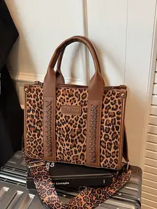 Large Capacity Leopard Print Tote Bag, Autumn Winter Casual Crossbody Bag, Best Selling Women's Vintage Tote Bag, Handbag with Zipper, Handbag Shoulder Purse