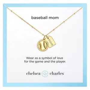 Gold Pavé Baseball Mom Double Charm Necklace