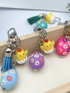 Easter Chick Egg Keychain, Cute Cartoon Tassel Bag Charm, Silicone Pendant Gift, Easy Hang Metal Lobster Clasp Design, Holiday Accessory