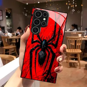 Bottom Spider Pattern Premium Glass Phone Case Cover, High-Quality Business Style, Fits Samsung S25, S24, S23, S22, S21, Note10, Note20, A55, A54, A53, A52, A36, A35, A34, A33, A23, A15, A14, A13