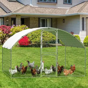 Large Metal Chicken Coop for Chickens - Heavy Duty Galvanized Steel Poultry Cage with Hexagon Mesh & 210D Oxford Fabric Cover - Waterproof UV-Protected Outdoor Chicken House for Backyard Farm Ranch