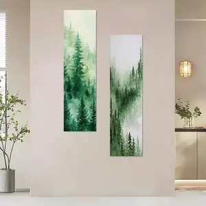 Watercolor Green Forest Pattern Tapestry, 2 Counts/set Vertical Tapestry, Wall Hanging for Home Dorm Decor, Perfect Gift for Friends