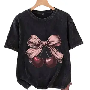 Coquette Cherry Bow Washed Cotton Tee