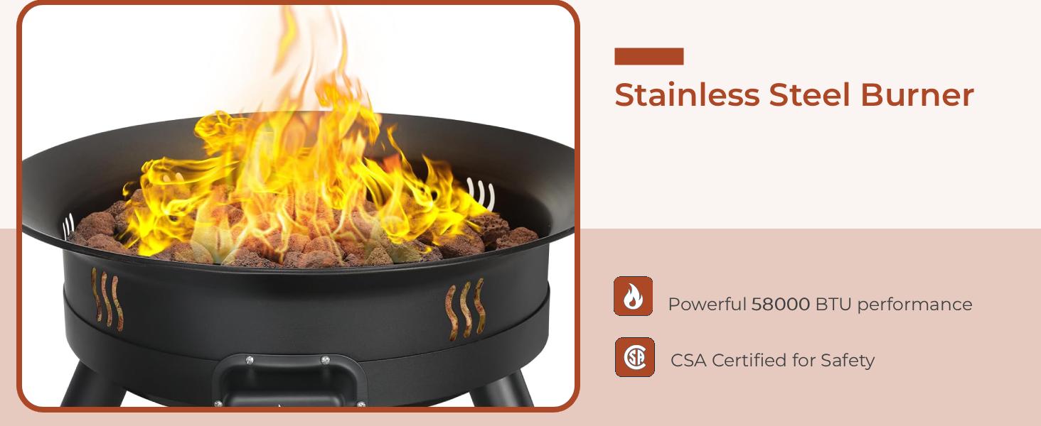 Arlopu 24''Propane Fire Pit,58,000 BTU Portable Smokeless Firebowl with Self Igniter,Cover,Lava Rocks,Gas Cylinder Holder for Camping，Outdoor Living,Patio,Backyard,Tailgating