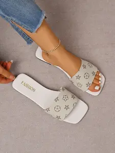 Summer Light Printed Slip-On Sandals, Anti-Slip Soft Bottom Flat Shoes, Vintage Style Outdoor Women's Slippers