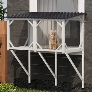 Cat Window Box, 43.3" Catio Outdoor Cat Enclosure for Sunbathing, Napping & Overlooking, Sturdy Window Perch for Large Indoor Cats - All Weather Use, Nature Friendly Design cat  catio Super Large Cat Enclosure