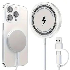 15w Magnetic Wireless Charger Fast Charging Compatible with iPhone Samsung Huawei Lg, Qc PD Standard Round Shape