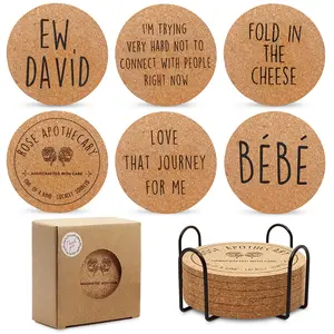 Funny Coasters Cork Set for Home & Bars - Absorbent, Soft, Reusable Drink Protectors