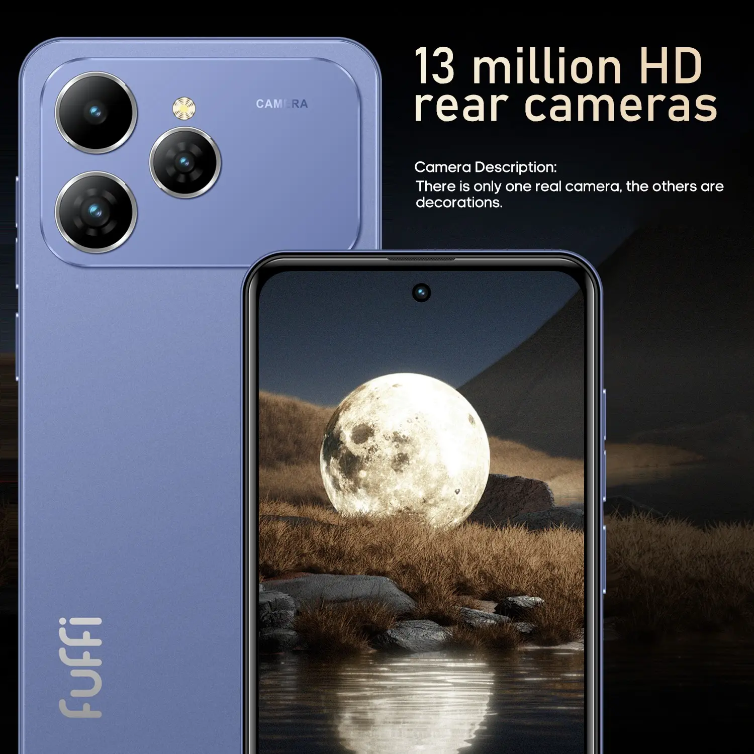 Fuffi スマートフォン ダークブルー FUFFi-M17 PRO Fashion Smartphone, 6.56-inch HD screen, 4GB RAM+
