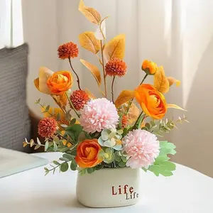 High-End Flower Home Tabletop Refrigerator Office Artificial Flowers Realistic Faux Flowers Decorative Arrangement Ornament, Elegant Floral Display Piece Artificial Flower Arrangements