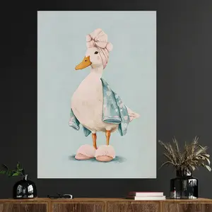 Vintage Poster Wall Art Print, Cute Duck Shower Canvas Painting, Fun Animal Decor for Living Room & Bedroom, Unframed Gift Idea