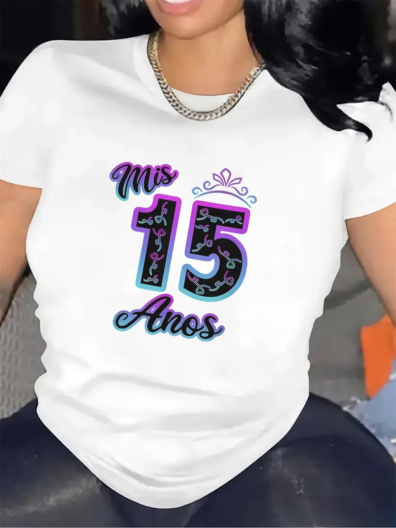 Short-Sleeved T-Shirt for Quinceañera Festivities, Sturdy And Cozy, Great for Parties Or Dining, Showcasing a Lively Design And Soft Fabric, an Excellent Present for Memorable Events