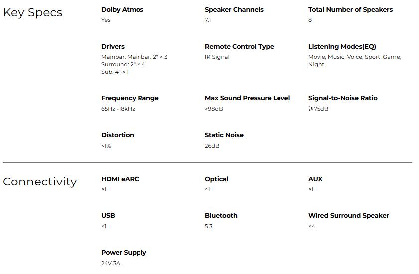 ULTIMEA 7.1ch Soundbar with Dolby Atmos, Surround Sound System for TV with 4 Surround Speakers, Sound Bar for Smart TV with App Control, Soundbar with Subwoofer for Home Theater, HDMI eARC, Bluetooth,  Aura A60