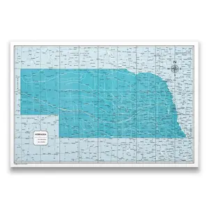 Push Pin Nebraska Map (Pin Board) - Teal Color Splash