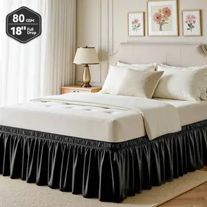 Elegant Bed Skirt for King/Cal King 18" Tailored Drop with Adjustable Elastic Belt Easy Install Hotel-quality Dust Ruffle in Black 100% Polyester Bedding Accessories - Bedroom