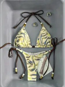 Glamine Bikinx Womens Asymmetric Bikini Set – Sexy Printed Summer Holiday Beach Swimsuit (Print Random)