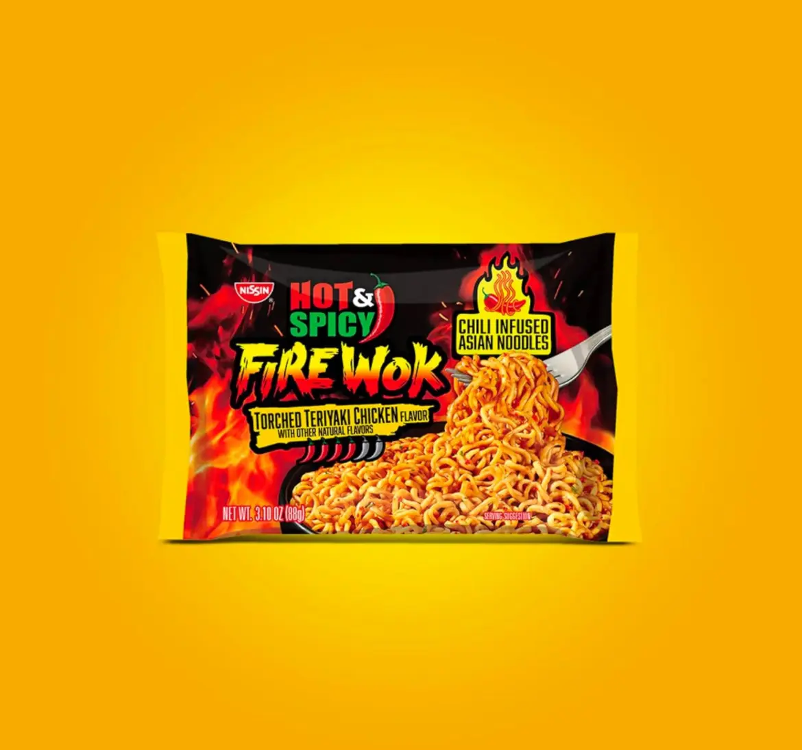 Nissin Fire Wok, Torched Teriyaki Chicken, Hot & Spicy Chile Infused Asian Noodles, Pack of 1 Food Instant Flavor
