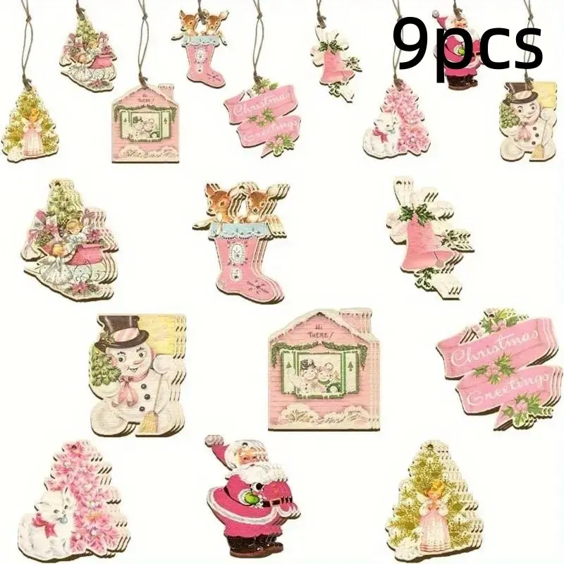 2D Christmas Wooden Decorations Set, Tree Fireplace Window Designs, Elegant Holiday Ornaments, Ideal Xmas Gift, Seasonal Decoration