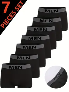 Men's Underwear Set, Soft Milk Silk Fabric Letter Waistband Boxer Briefs, Breathable Comfortable Panties, 7-Piece Pack for Daily Wear