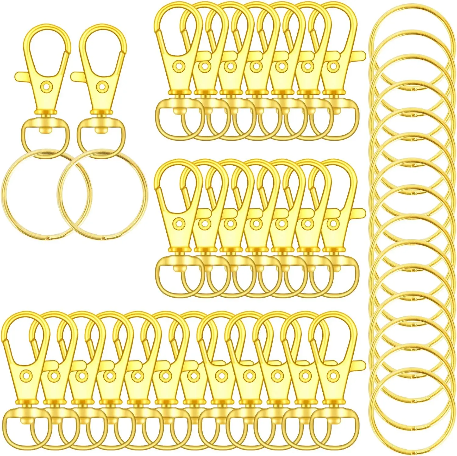 104-Count Metal Swivel Snap Hooks with 52-Count Split Key Rings & Lobster Claw Clasps, 1.2inch(32mm) & 0.9cm(0.8inch) for DIY Beading, Jewelry Making, Purses