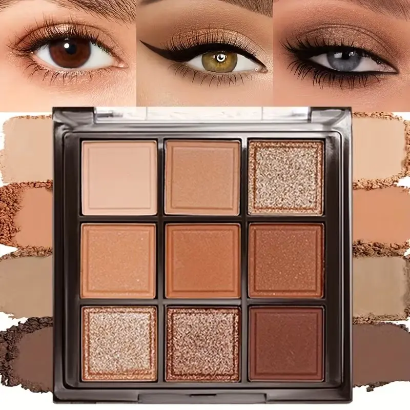 9-Color Matte & Shimmer Nude Eyeshadow Palette, Waterproof Long-Lasting, Easy Application, Natural Everyday Makeup, Ideal for Beginners, Cosmetic, Eye Makeup Product, Long Lasting Shimmering