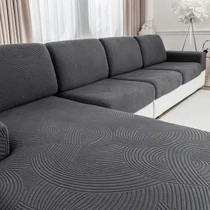 1pc Elastic Sofa Cushion Cover, Modern Geometric Design, Non-Slip Living Room Protector, Reusable for L-Type and 1234 Seat Sofas